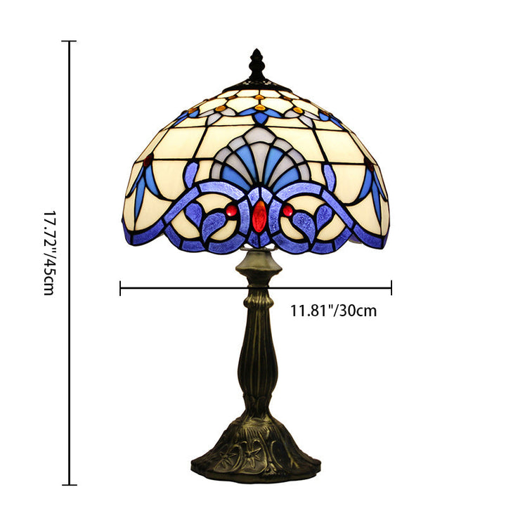 Abat-jour en dôme en verre teinté Tiffany traditionnel Base en alliage de lotus Lampe de table à 1 lumière pour chambre 