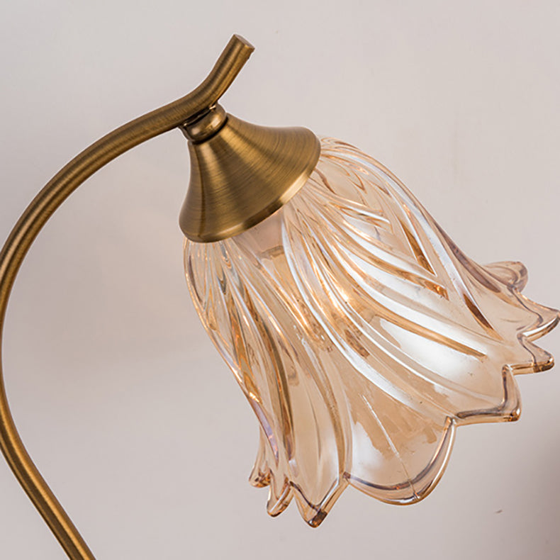 Lampe de table moderne Art Déco ronde en forme de fleur en métal et verre à 1 lumière pour chambre à coucher 