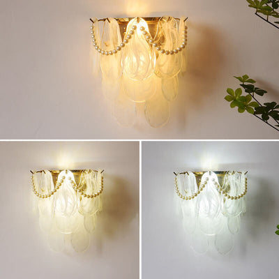 French Light Luxury Glass Shell Pearl 2-Light Wall Sconce Lamp