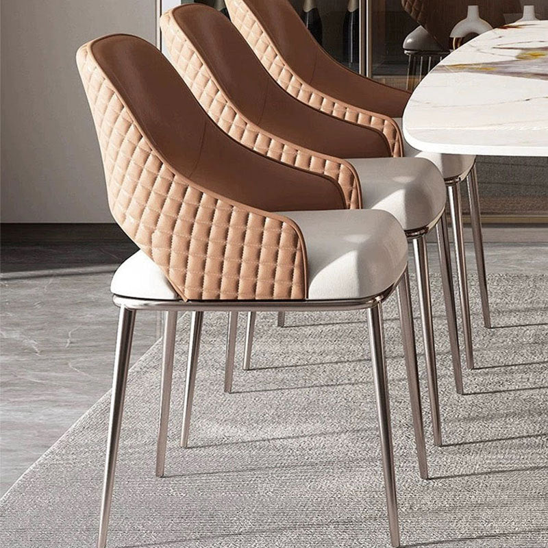 Contemporary Scandinavian Square Microfiber Leather Stainless Steel Dining Chair Backrest Armrest For Dining Room
