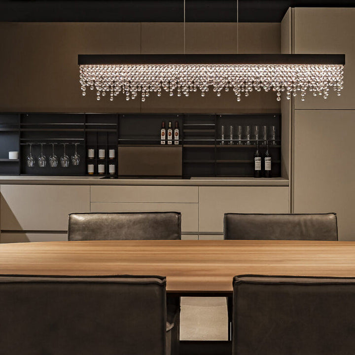 Lustre LED rectangulaire en acier inoxydable avec cristaux de luxe contemporain pour salle à manger 