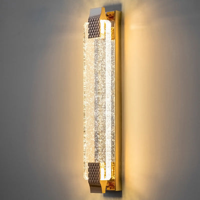 مصباح حائط LED من الفولاذ المقاوم للصدأ بظل كريستالي مستطيل مبهر مع نسيج فقاعي للغرفة المعيشية 