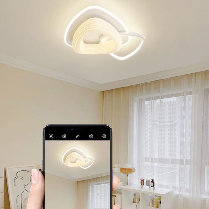 Lustre Plafonnier LED Rond en Métal Nordique Contemporain avec Motif de Fleurs et Triangle pour Chambre 