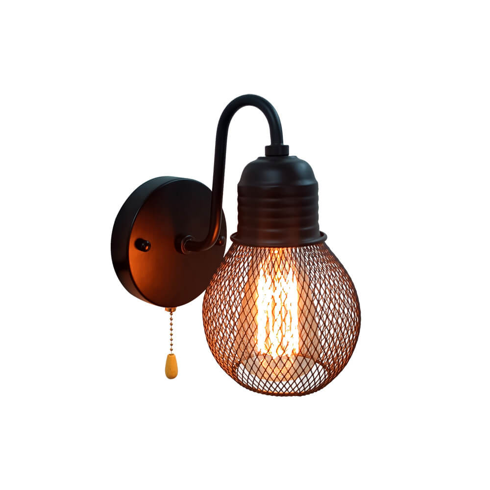 Industrielle Vintage Eisenkäfig-Glaslampenschirm 1-Licht Wandleuchte 
