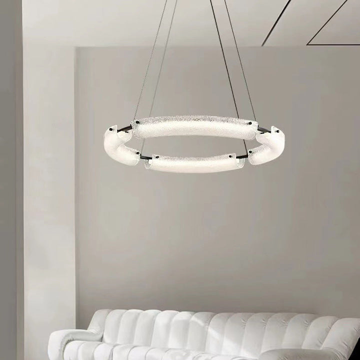Zeitgenössische Einfachheit Milchglas Kreis Ring Kupfer Acryl LED Kronleuchter Für Wohnzimmer 