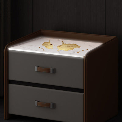 Table de nuit moderne rectangulaire en cuir de selle avec 2 tiroirs pour le bois 
