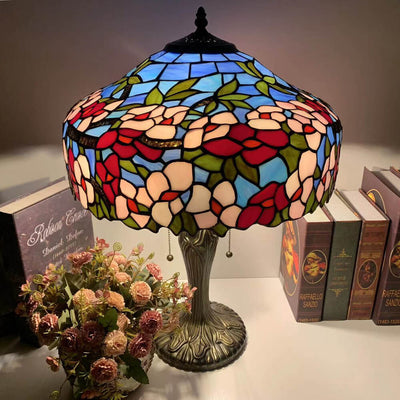 Vintage Tiffany Stained Glass Mediterranean Dome 1-Light Table Lamp