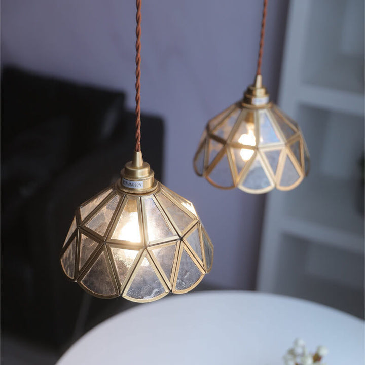 Traditional Japanese Cone Geometric Glass Copper 1-Light Pendant Light