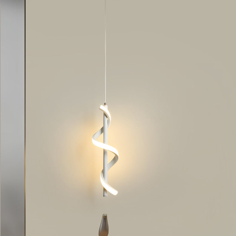 Lustre à LED en spirale en aluminium minimaliste moderne avec bande en silicone pour salon 