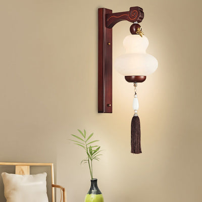 Modern Chinese Oak Element Gourd Shape LED Wall Sconce Lamp