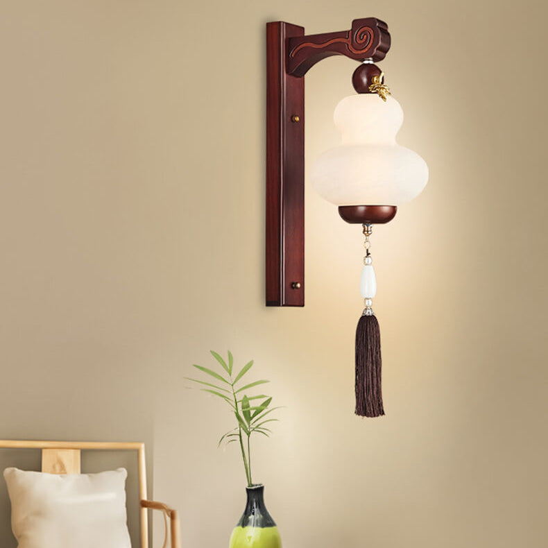 Modern Chinese Oak Element Gourd Shape LED Wall Sconce Lamp