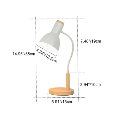Zeitgenössische nordische Tischlampe aus Eisen mit rundem Schirm und Holzsockel, 1 Licht, für das Home Office 