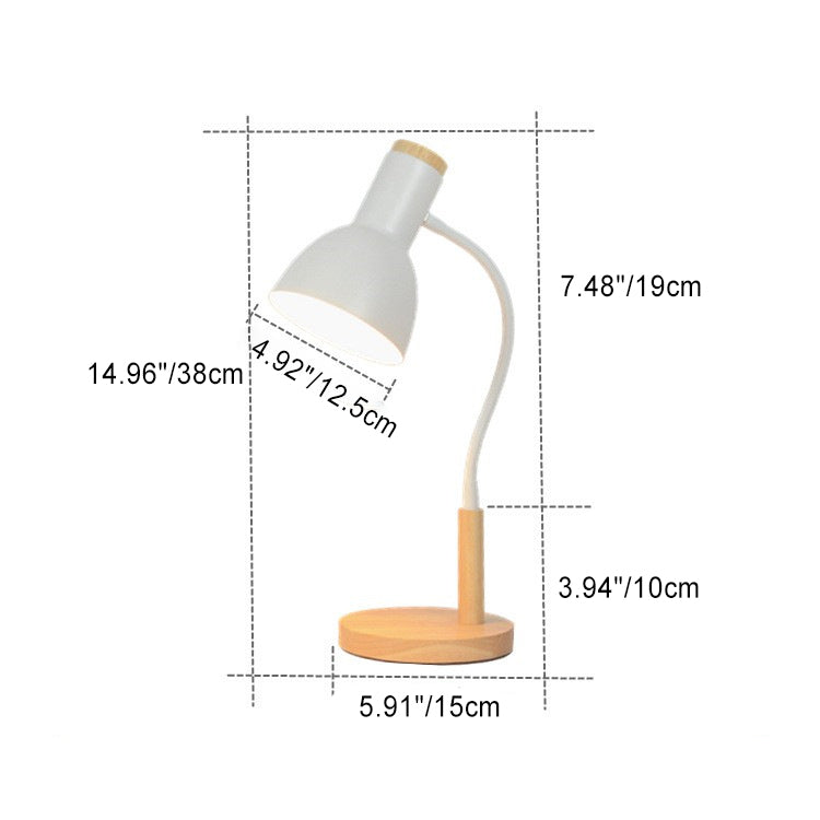 Zeitgenössische nordische Tischlampe aus Eisen mit rundem Schirm und Holzsockel, 1 Licht, für das Home Office 