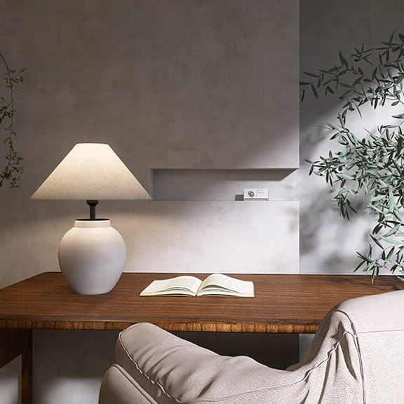 Modern Japanese Metal Ceramic Pot 1-Light Table Lamp