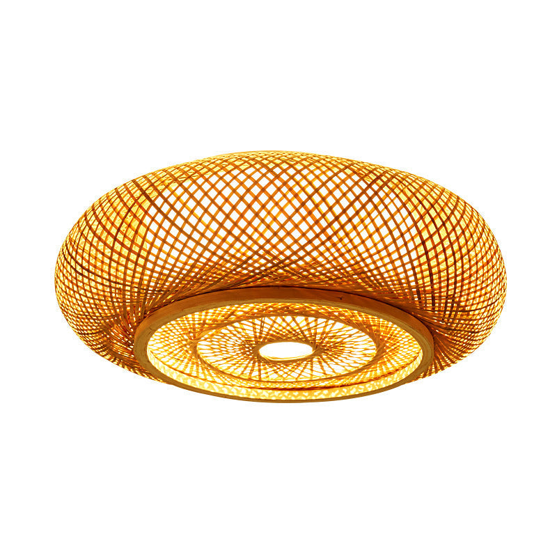 Plafonnier en bambou PVC à une lumière avec monture affleurante, style vintage traditionnel et squelette rond pour salon 