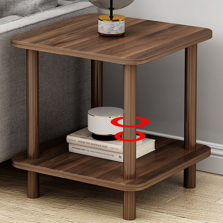 Traditional Japanese Square MDF Pine Wood End Table 2-Tier For Living Room