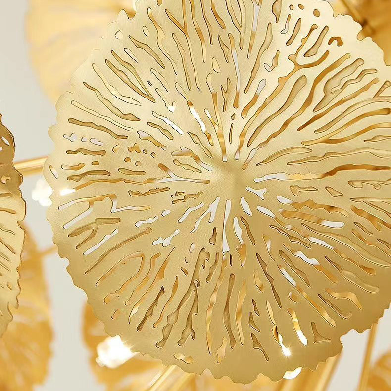 Applique murale moderne de luxe en forme de feuille de lotus en acier inoxydable avec 5 lumières pour le salon 