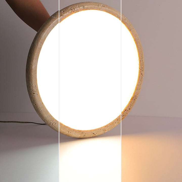 Traditional Japanese Round Yellow Travertine Acrylic LED Flush Mount Ceiling Light For Living Room