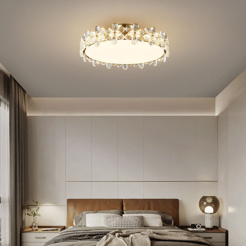 Luz de techo semi-empotrada contemporánea creativa cilíndrica de flor de cerezo de cobre con cristal LED para sala de estar 