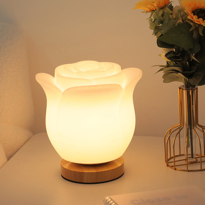 Lampe de table LED en bois de polyéthylène à fleurs de simplicité moderne pour chambre 