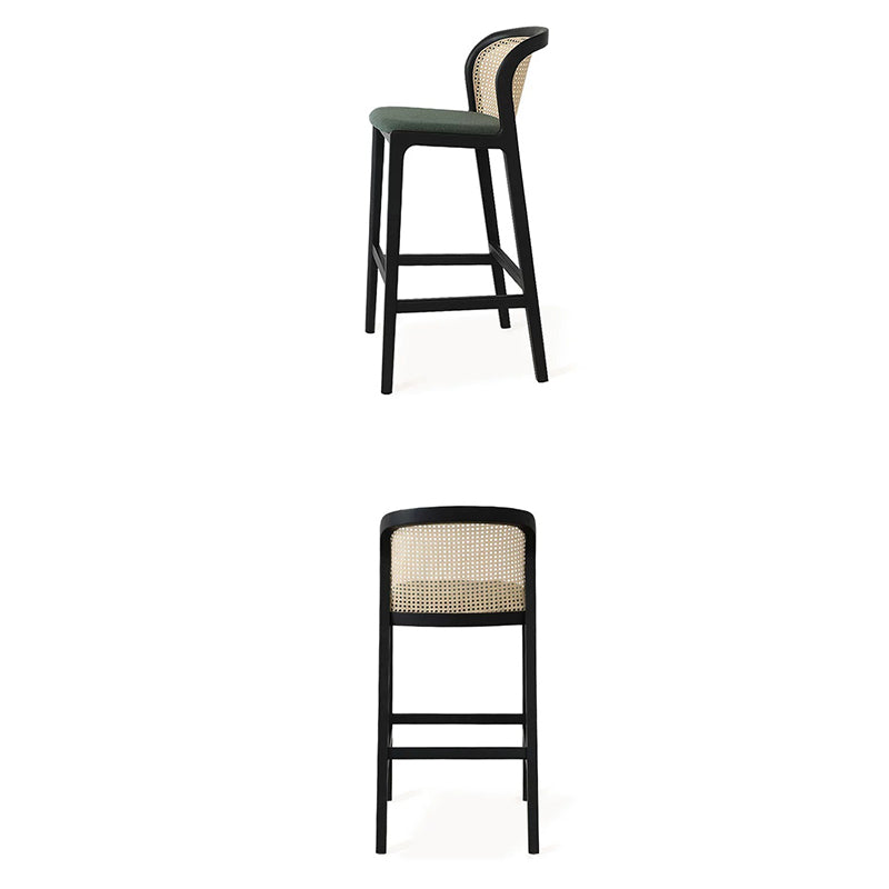 Tabouret de bar en bois avec tissu traditionnel français, dossier et repose-pieds pour salle à manger 