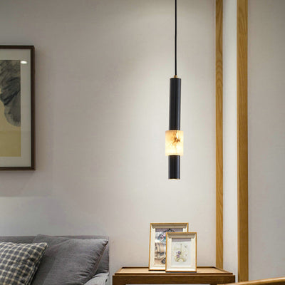 Lustre LED contemporain de luxe en cuivre à bande longue avec abat-jour en marbre pour salon 