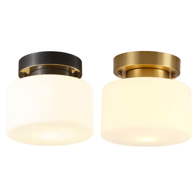 Modern Minimalist Drum Glass Copper 1-Light Semi-Flush Mount Ceiling Light for Living Room