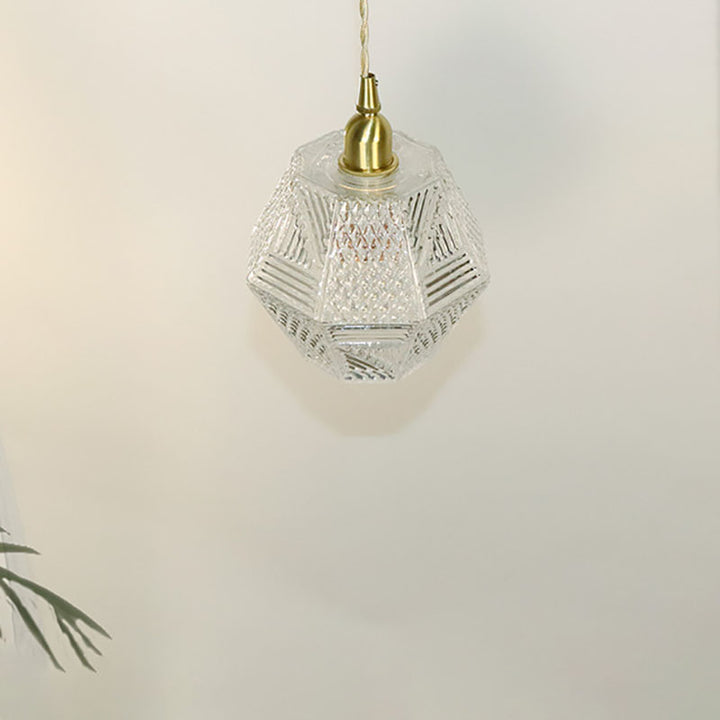 Moderne minimalistische achteckige Messingglas-Pendelleuchte mit 1 Licht für Schlafzimmer 