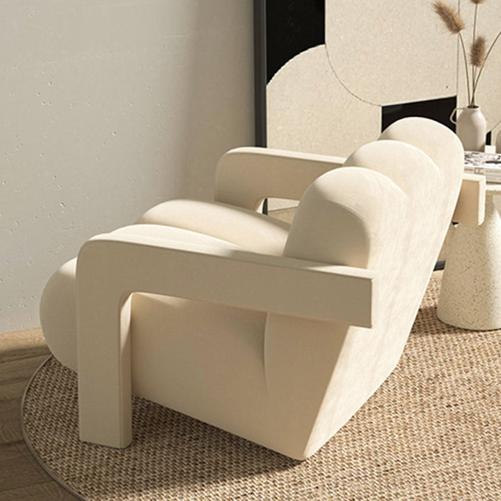 Sillón individual contemporáneo escandinavo de terciopelo y tejido sherpa con madera y espuma, con respaldo y reposabrazos, para sala de estar 