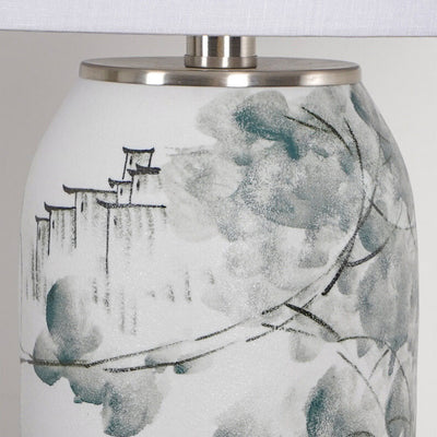 Modern Chinese Ink Painting Ceramic Fabric 1-Light Table Lamp