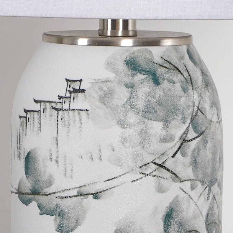 Modern Chinese Ink Painting Ceramic Fabric 1-Light Table Lamp