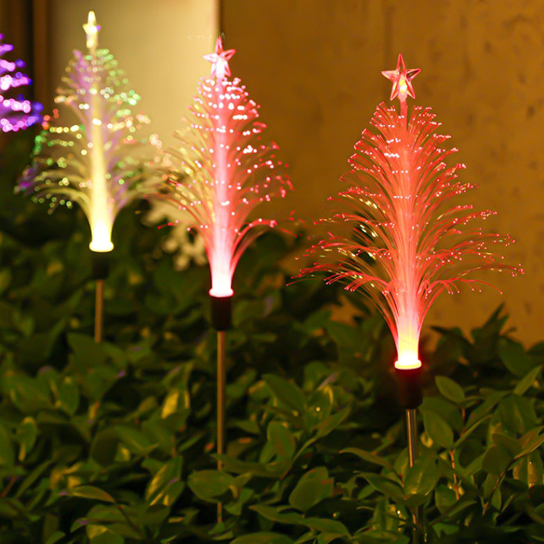 Modern Art Deco Solar Waterproof ABS Stainless Steel Fiber Optic Tree Star LED Landscape Lighting Outdoor Light For Garden