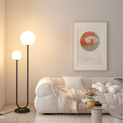 Moderner minimalistischer langer runder Ball Eisen Glas 2-Licht Stehlampe für Schlafzimmer 