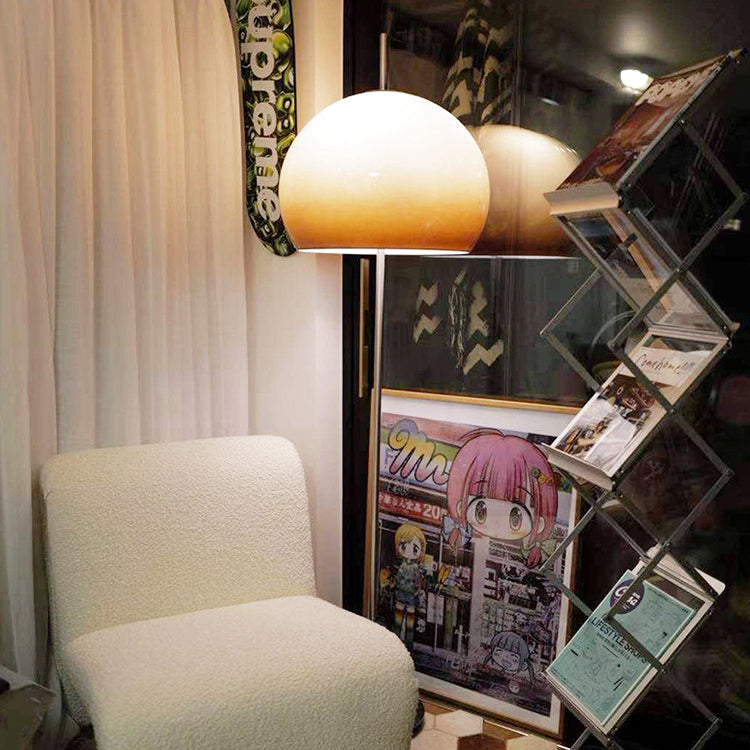 Contemporary Retro Mushroom Hardware Glass 2-Light Standing Floor Lamp For Living Room