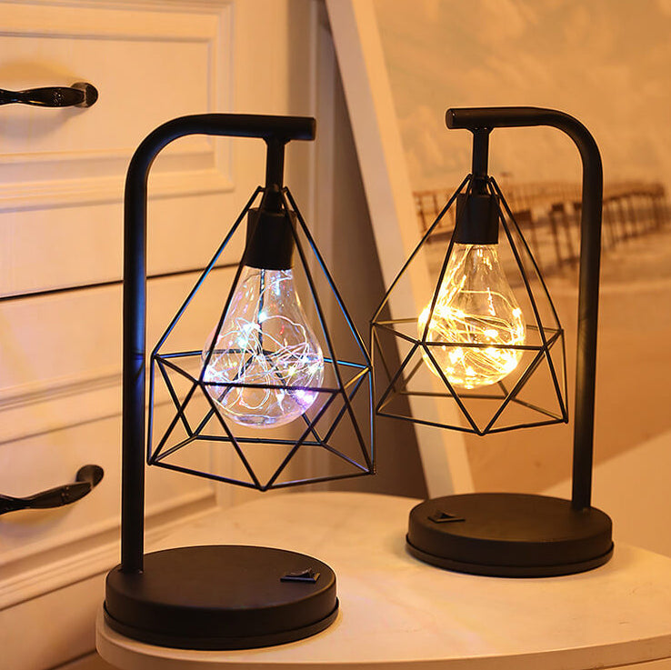 Lámpara de Mesa de 1 Luz USB de Batería de Hierro con Diamante Decorativo Moderno 