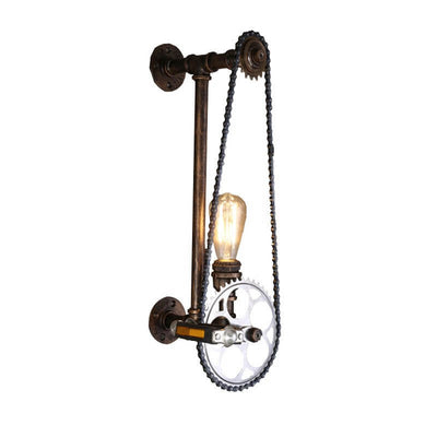 Retro Steampunk Gear Pedal Bicycle Metal Water Pipe 1-Light Wall Sconce Lamp
