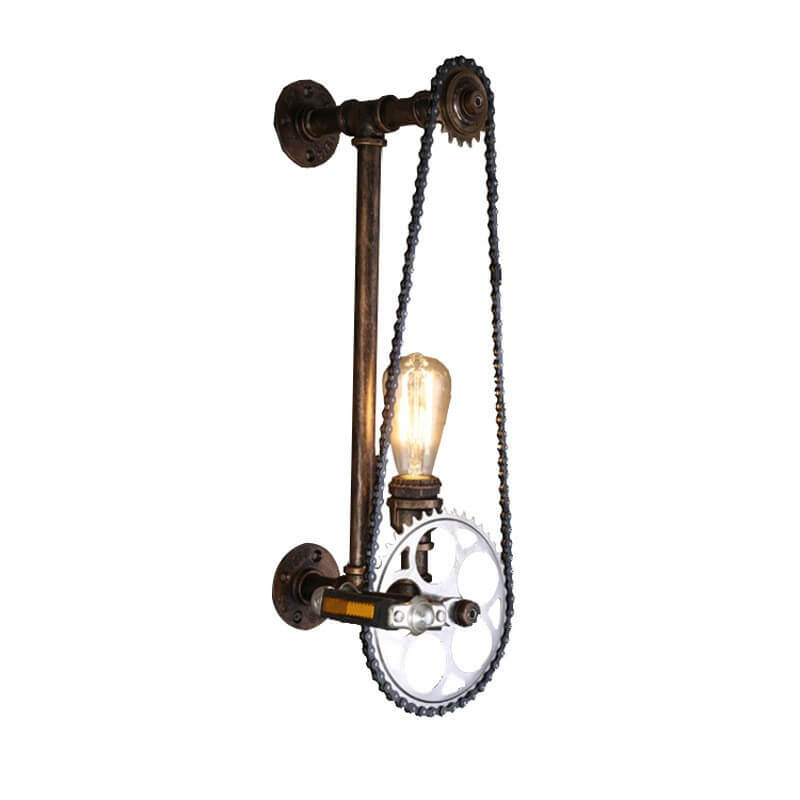 Retro Steampunk Gear Pedal Bicycle Metal Water Pipe 1-Light Wall Sconce Lamp