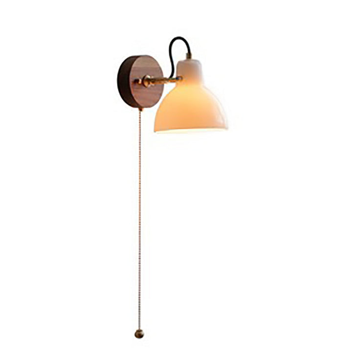 Traditional Japanese Pulled Wire Round Glass Brass 1-Light Wall Sconce Lamp For Bedroom