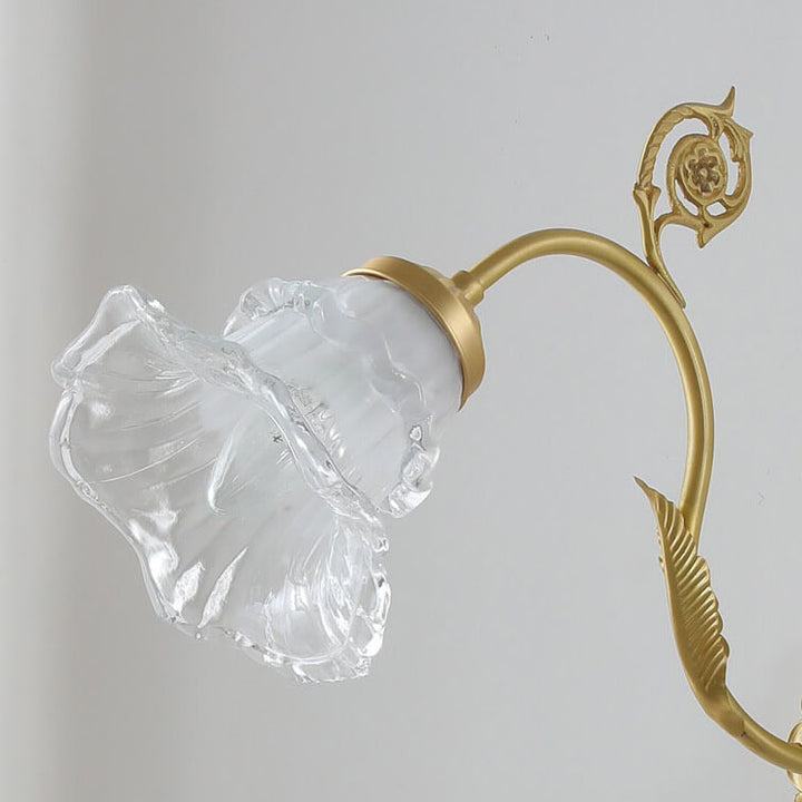 Traditionelle französische Glasblumen-Kupfer-Wandleuchte mit 1 Licht für das Wohnzimmer 