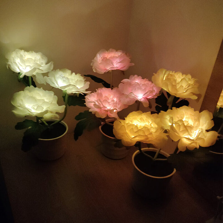 Lámpara de Mesa LED de Decoración de Bonsái de Flor de Peonía de Simulación Solar para Exteriores 
