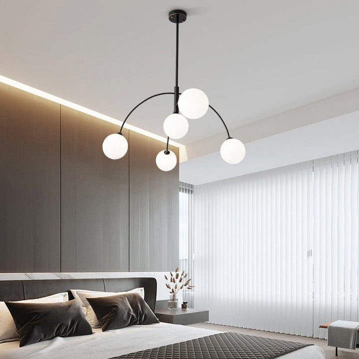 Plafonnier moderne minimaliste à ligne courbe en fer et verre à 5 lumières pour salon 