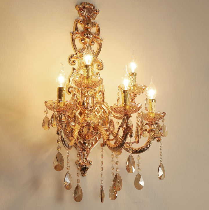Applique Murale à 5 Lumières en Cristal de Verre avec Matériel en Or Traditionnel Européen pour Salon 