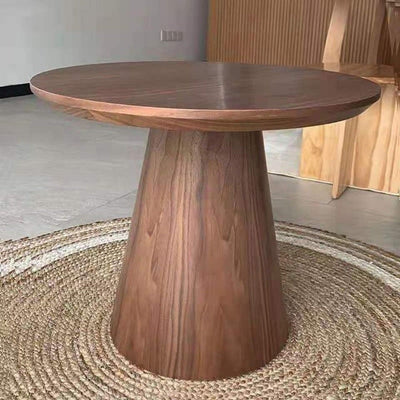 Mesa de café de madera con base de columna cónica redonda nórdica contemporánea para sala de estar 