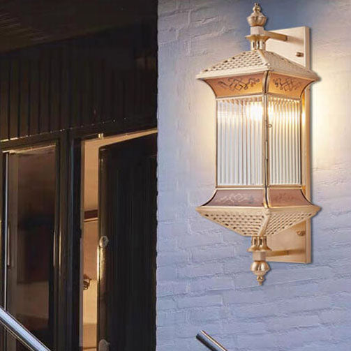 Contemporary Industrial Brass Finish Frame Glass Shade 1/3-Light Wall Sconce Lamp For Outdoor Patio