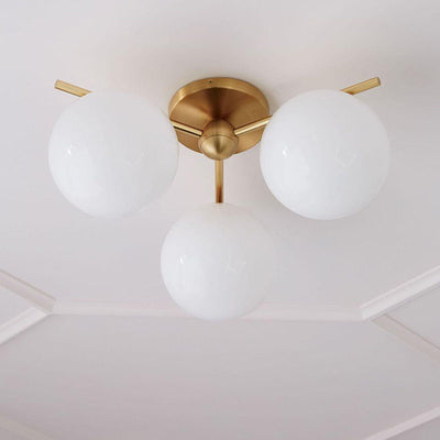Zeitgenössische nordische Kugelzweig-Deckenleuchte aus Eisen und Kupferglas mit 3/6 Lichtern, halbbündige Deckenmontage für Wohnzimmer 