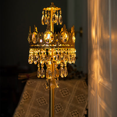 Traditionelle Luxus Kupfer Messing Kristall Krone Anhänger 3-Licht Stehlampe für Schlafzimmer 