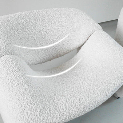 Silla de acento con respaldo y reposabrazos de esponja de lana de cordero de marco curvado contemporáneo escandinavo de acero inoxidable para sala de estar 