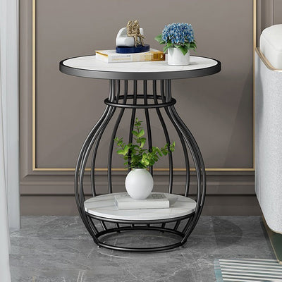 Table basse ronde contemporaine en forme de cage à oiseaux en métal inoxydable ardoise pour salon 