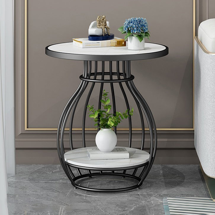 Table basse ronde contemporaine en forme de cage à oiseaux en métal inoxydable ardoise pour salon 