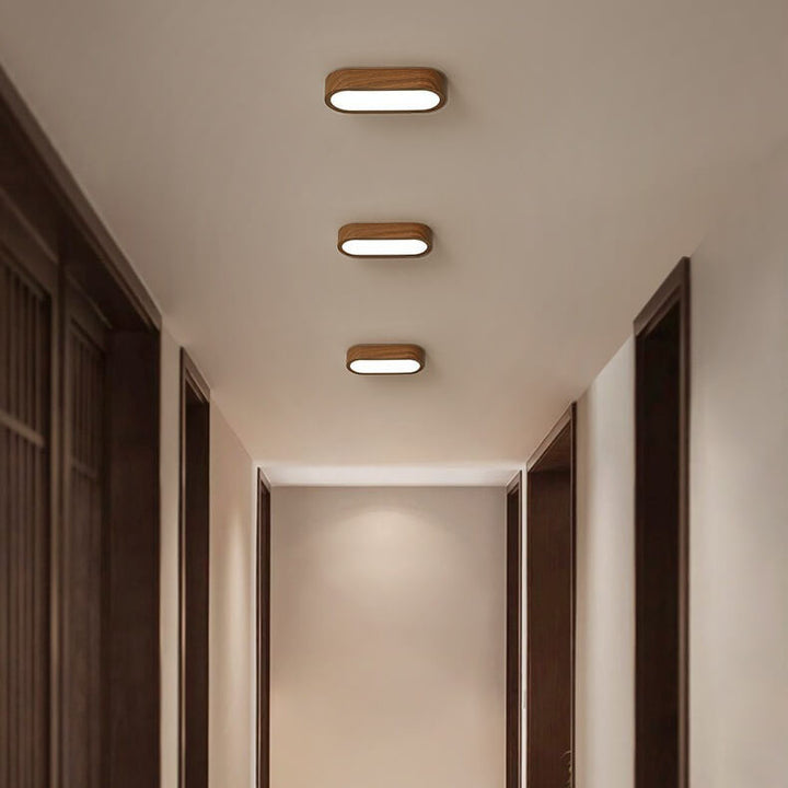 Modern Minimalist Oval Strip Wood Grain Hardware LED Flush Mount Ceiling Light For Hallway
